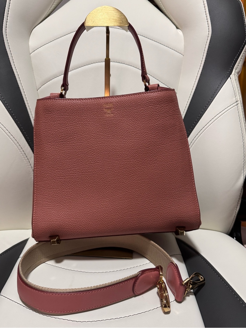 MCM Rose Dusty Rose Leather Top-Handle Satchel with Strap